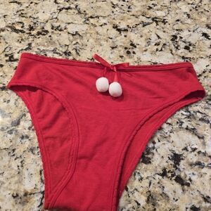 PINK Victoria's Secret Red Panties with Pom Poms